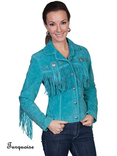 (image for) Ladies Beaded Fringe Leather Jacket